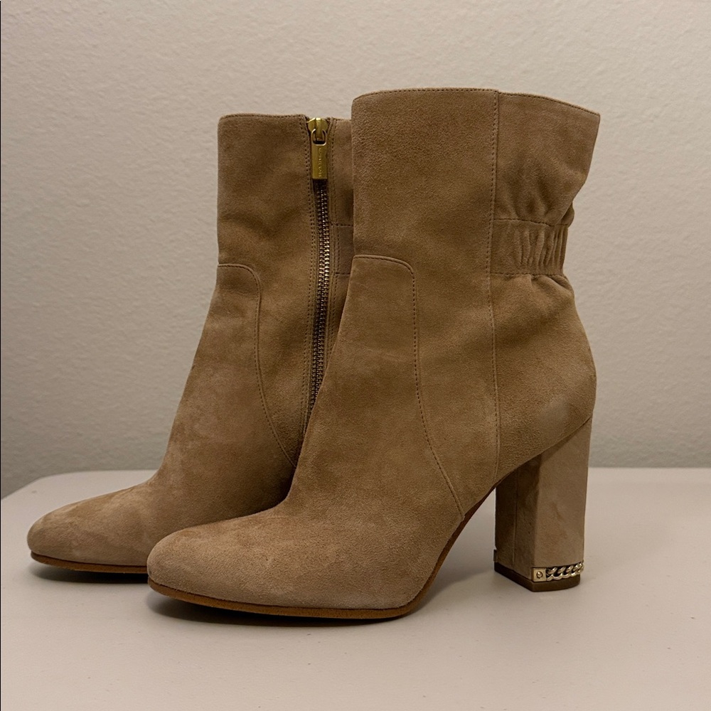 Michael Kors Brown Suede Boots with chain heel